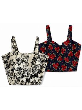 Bundle 2 Charlotte Russe Corset Crop Top L Floral Bustier Cottagecore Coquette